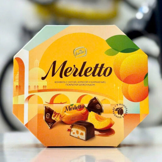 Merletto Caramel & Dry Fruits Nougat Candy Kẹo Merletto phủ sô-cô-la nhân caramel với quả đào